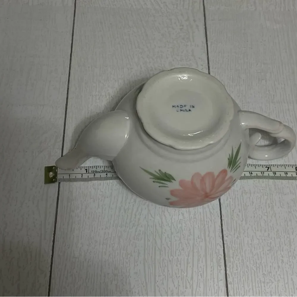 Vintage Pink Floral Teapot White Ceramic Cottage Decor